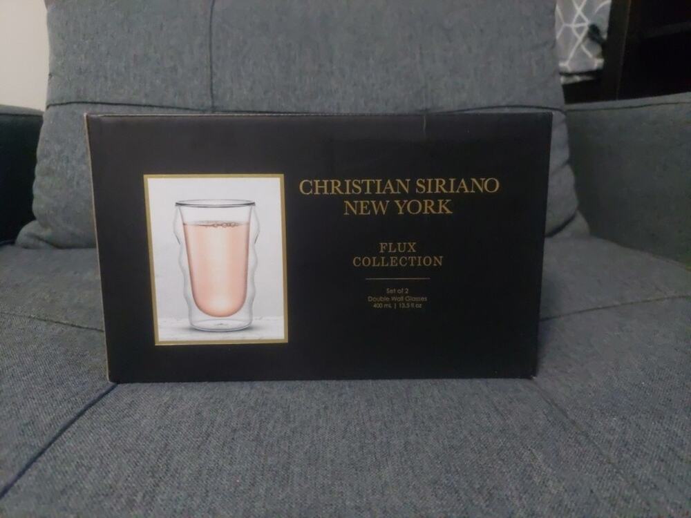 Set Of 2 Double Wall Glasses 13.5oz By Christian Siriano Flux Collection Barware